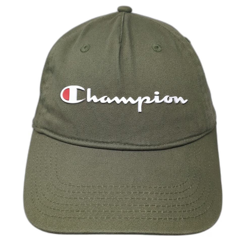 Champion 5 Panel Green One Size Script Logo Cotton Adjustable Slideback Hat